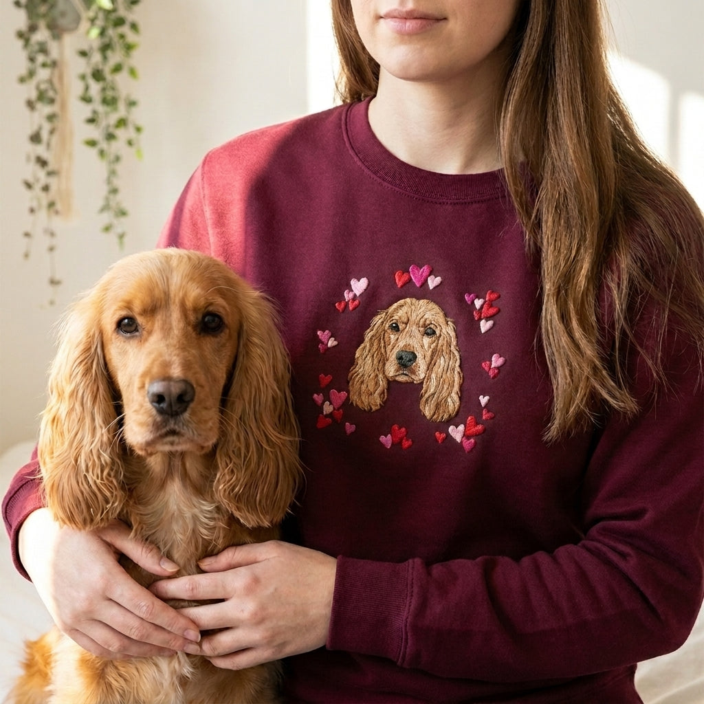 Embroidered Pet Portrait Hearts Sweatshirt