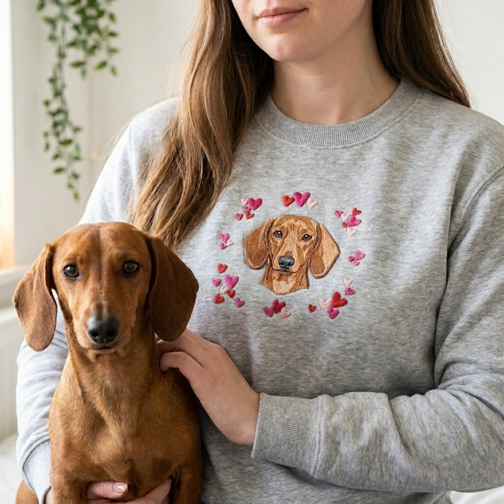 Embroidered Pet Portrait Hearts Sweatshirt