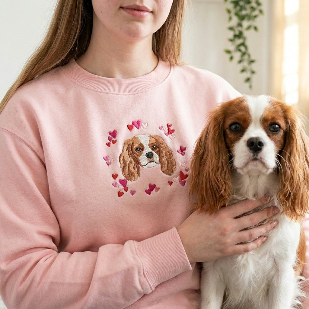 Embroidered Pet Portrait Hearts Sweatshirt