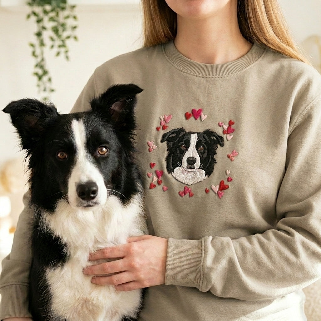 Embroidered Pet Portrait Hearts Sweatshirt