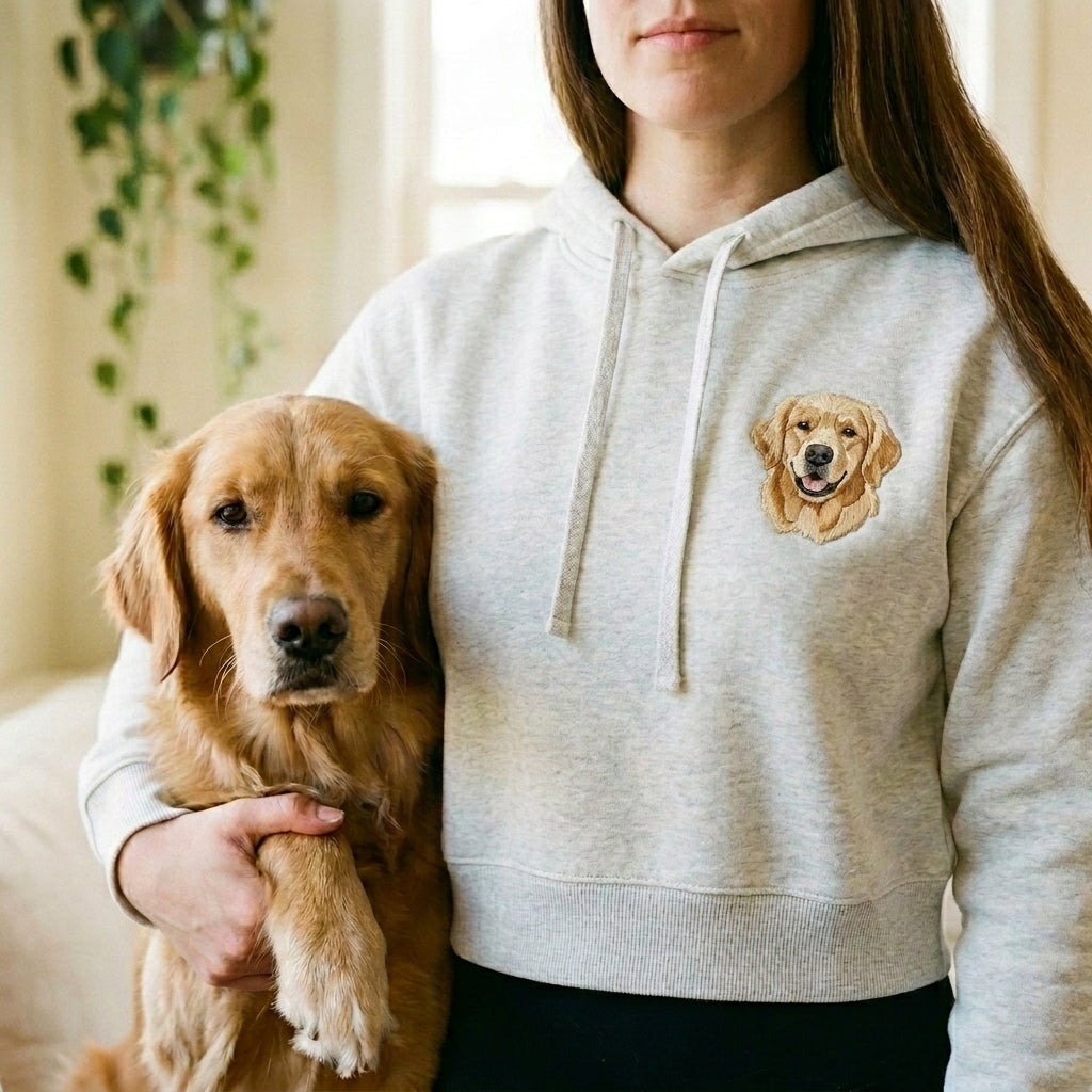 Embroidered Pet Portrait Crop Hoodie Sweatshirt
