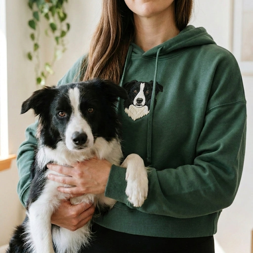 Embroidered Pet Portrait Crop Hoodie Sweatshirt