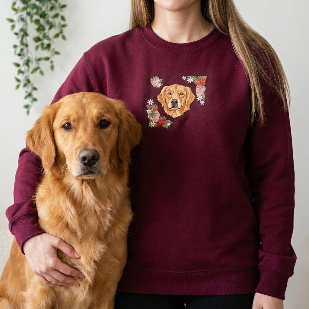 Embroidered Pet Portrait Strawberry Sweatshirt