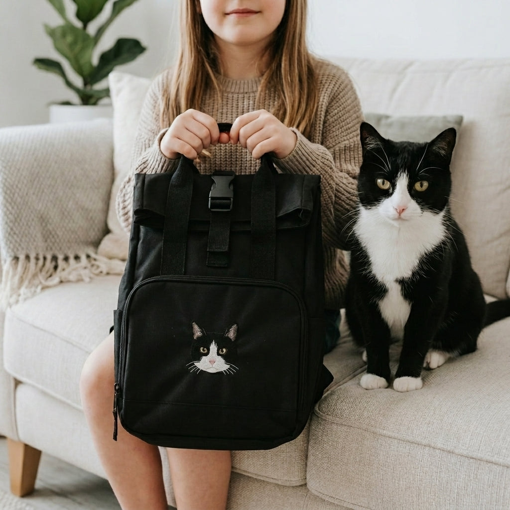 Embroidered Pet Portrait Mini Rolltop Backpack