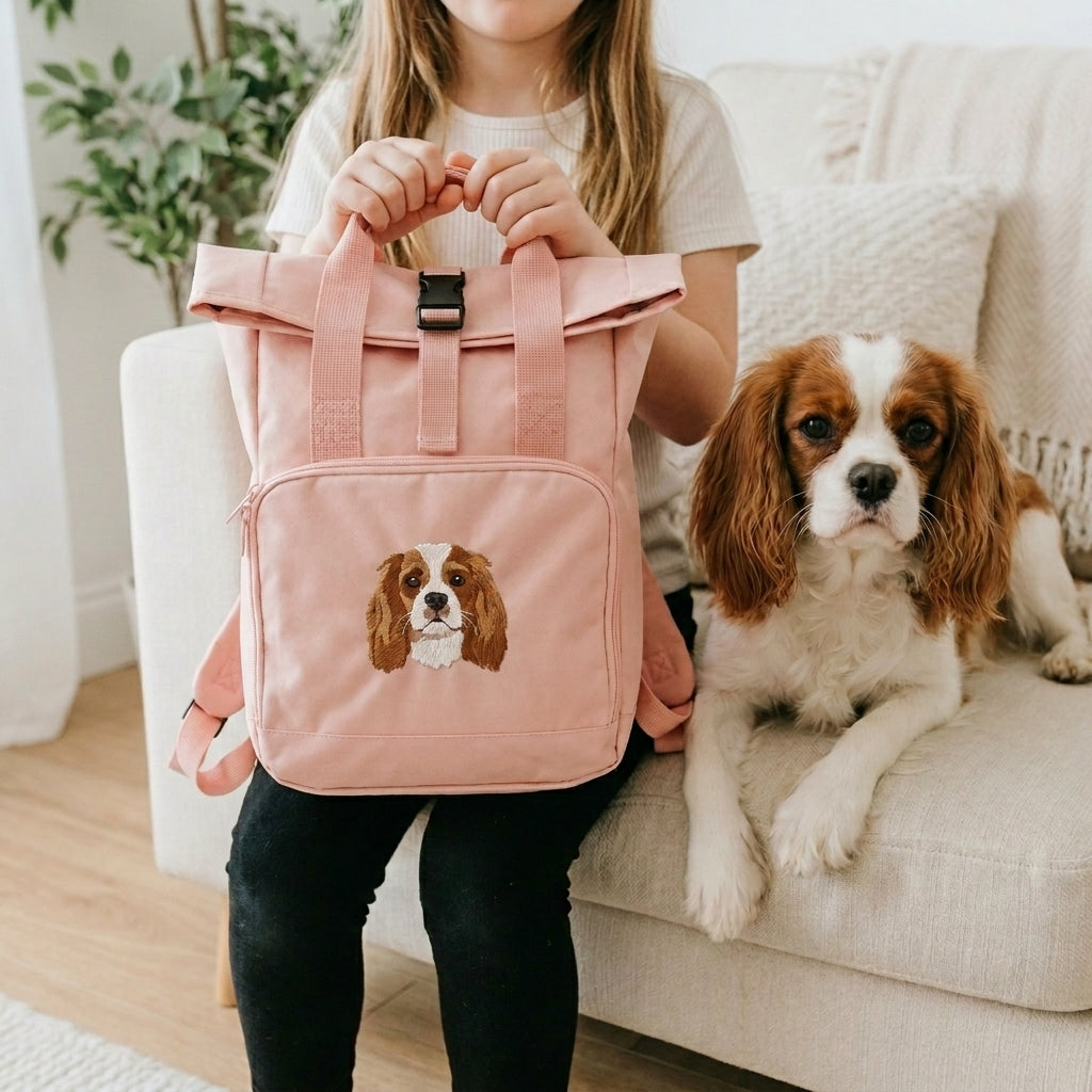Embroidered Pet Portrait Mini Rolltop Backpack