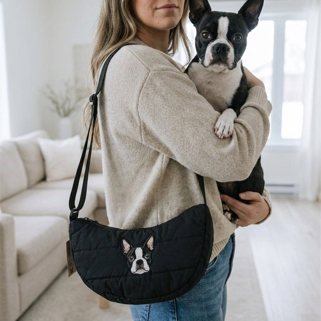 Embroidered Pet Portrait Quilted Cross Body Bag