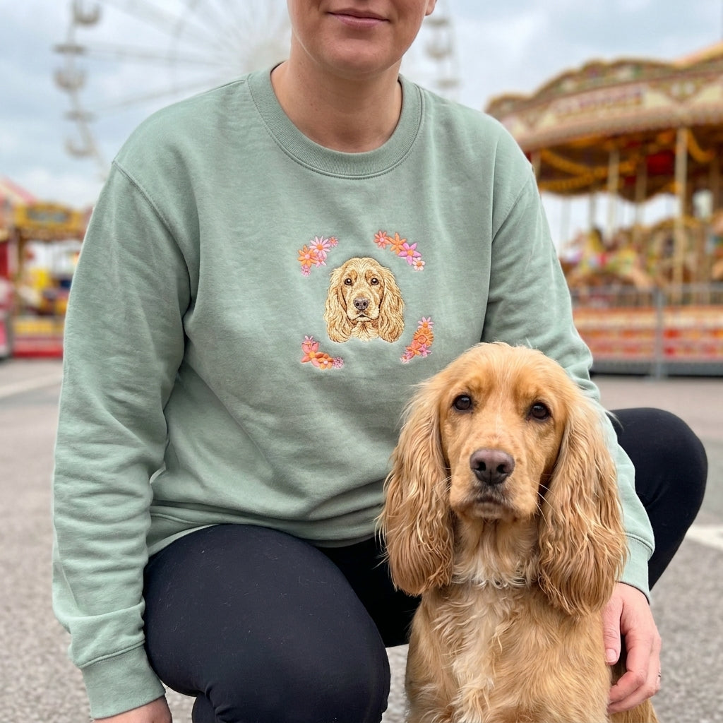 Embroidered Pet Portrait Spring Flowers Sweatshirt