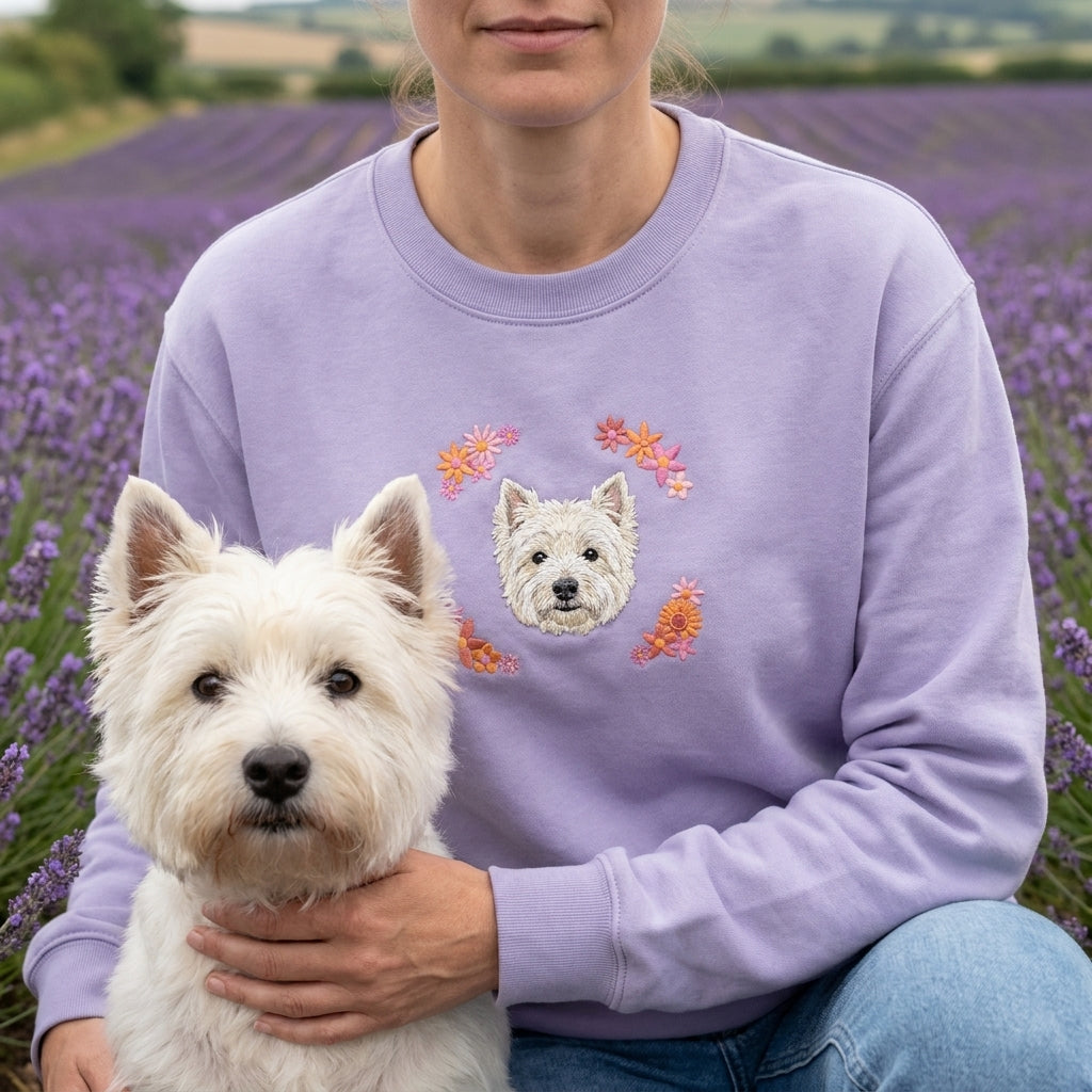 Embroidered Pet Portrait Spring Flowers Sweatshirt