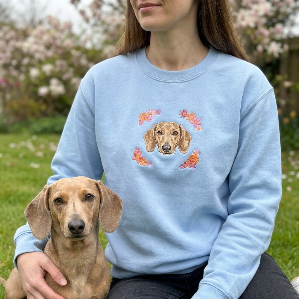 Embroidered Pet Portrait Spring Flowers Sweatshirt