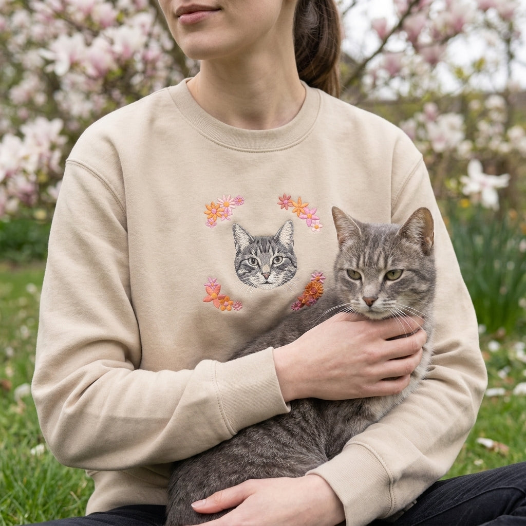 Embroidered Pet Portrait Spring Flowers Sweatshirt