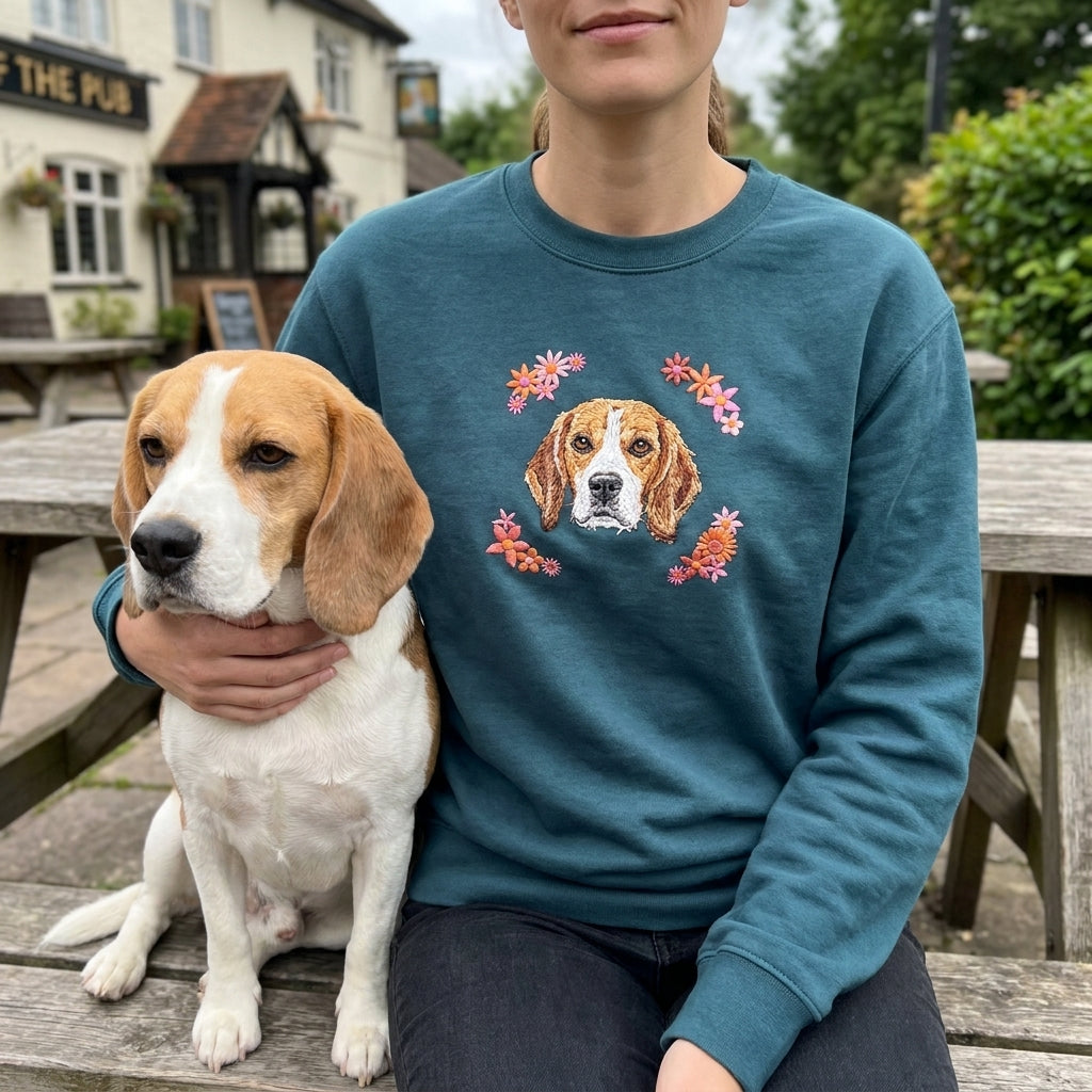 Embroidered Pet Portrait Spring Flowers Sweatshirt
