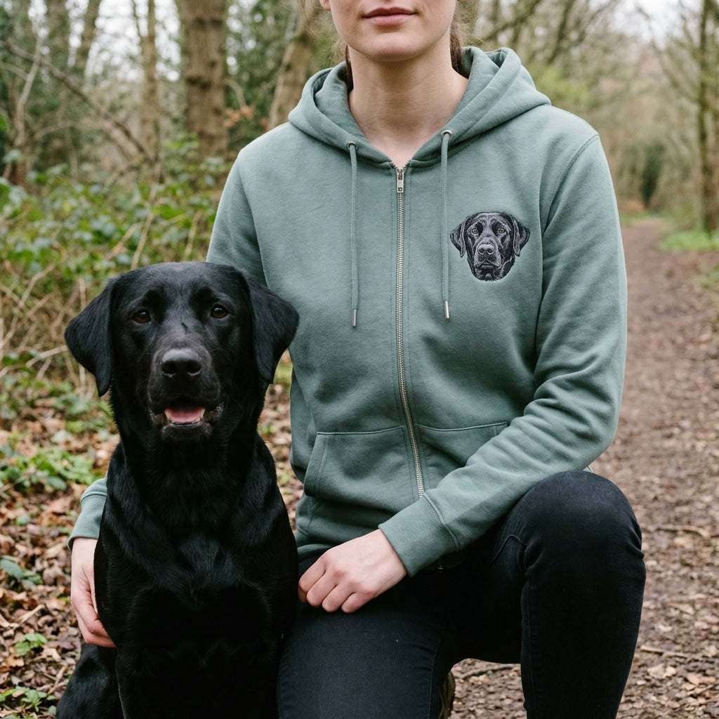 Embroidered Pet Portrait Zip Up Hoodie Sweatshirt