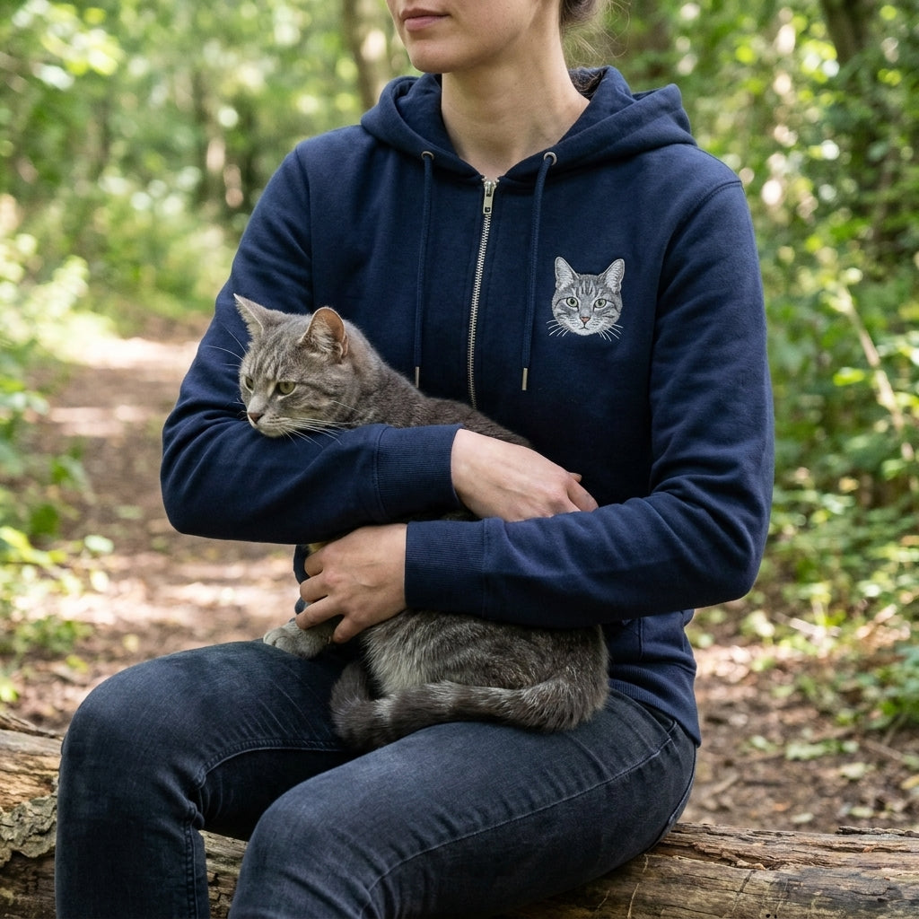 Embroidered Pet Portrait Zip Up Hoodie Sweatshirt