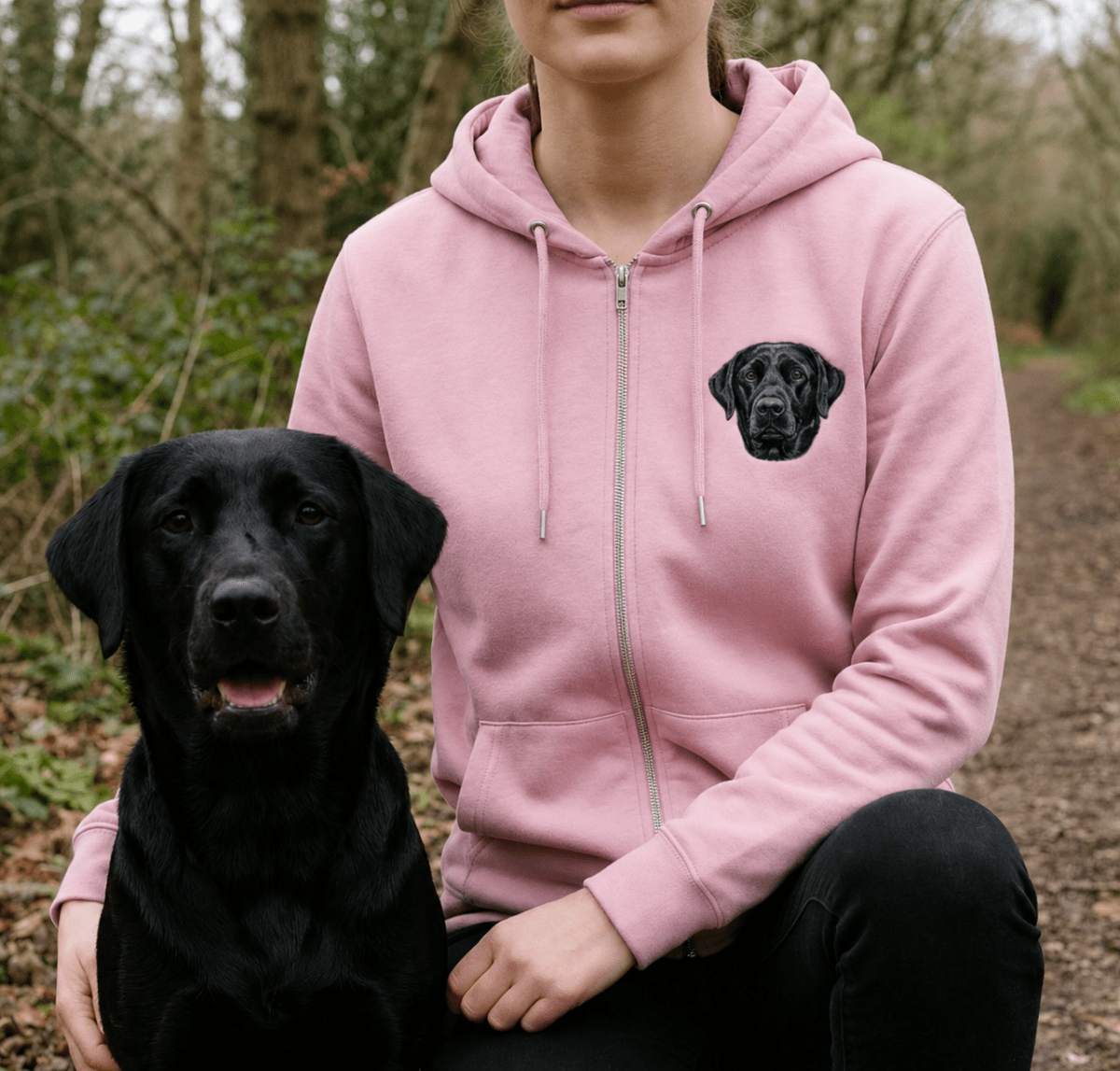 CLEARANCE: Pink Embroidered Pet Portrait Zip Up Hoodie Sweatshirt - Lucy and Lola Shop