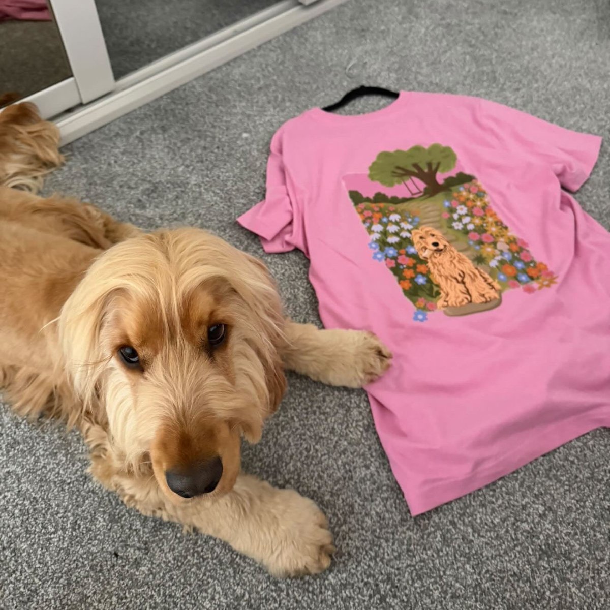 Custom Pet Portrait Printed Flower Garden T-shirt - Lucy and Lola Shop