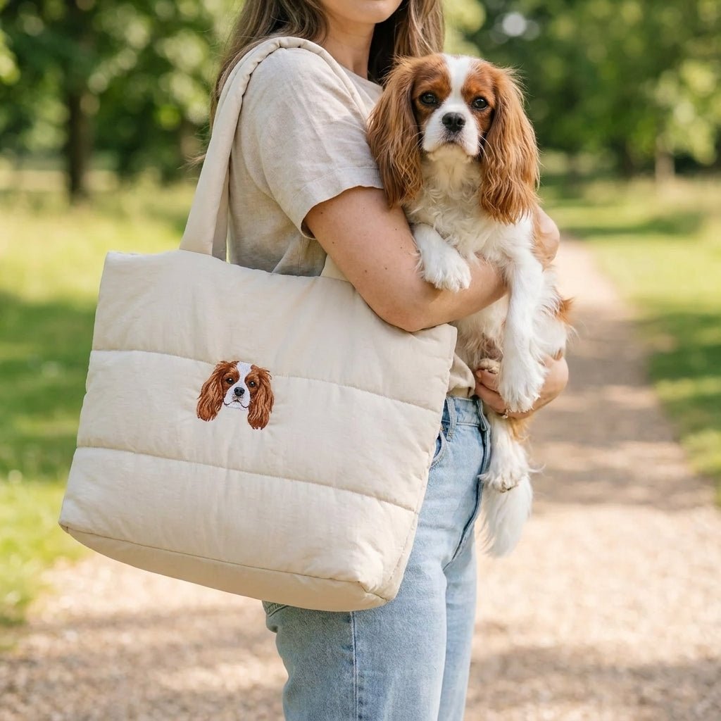 Custom Pet Quilted Tote Bag with Embroidered Portrait - Lucy and Lola Shop