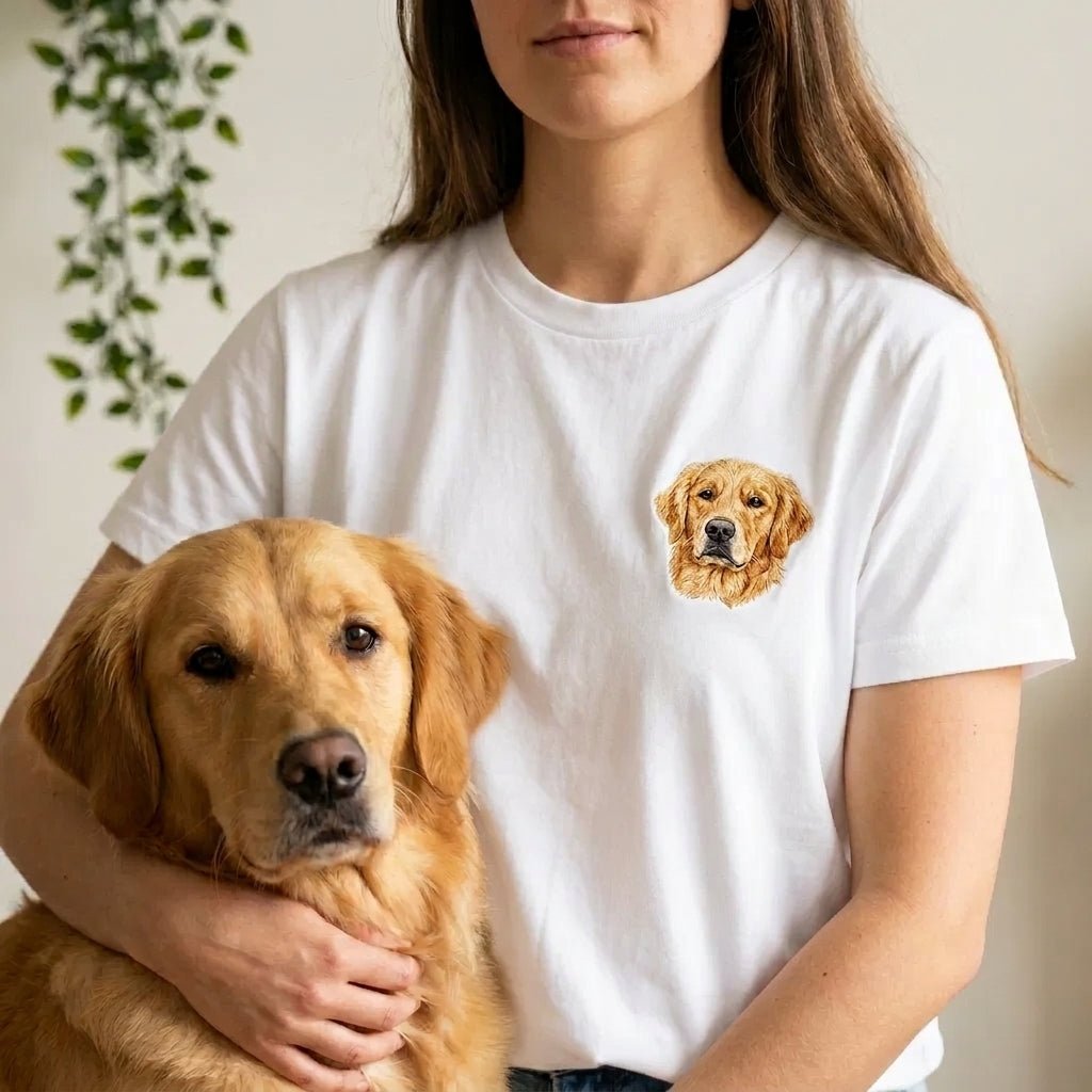 Custom Pet T-Shirt with Embroidered Portrait - Lucy and Lola Shop