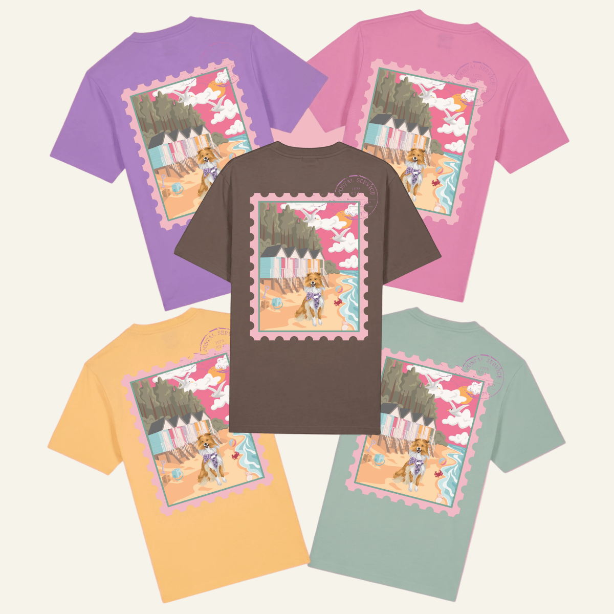 Custom Postcard Style Pet Portrait Printed Beach T-shirt - Lucy and Lola Shop