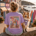 Custom Postcard Style Pet Portrait Printed Coast T-shirt - Lucy and Lola Shop