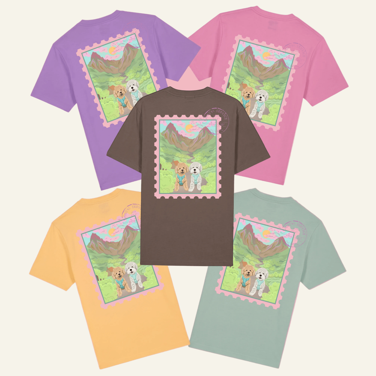Custom Postcard Style Pet Portrait Printed Scottish Highlands T-shirt - Lucy and Lola Shop