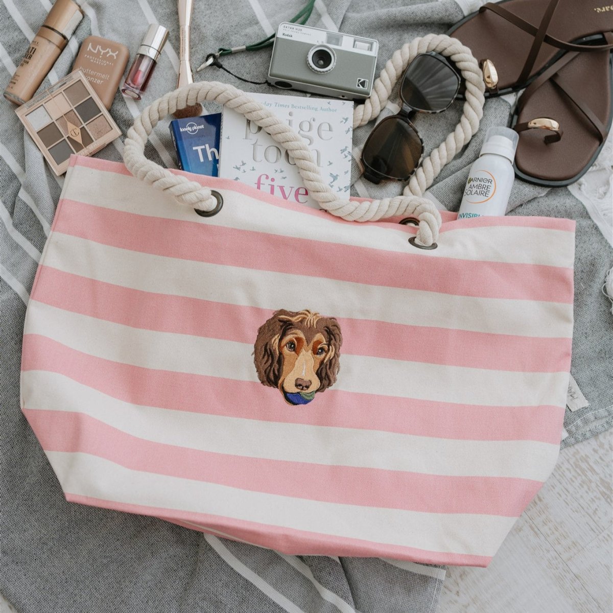 Embroidered Pet Portrait Beach Bag - Lucy and Lola Shop