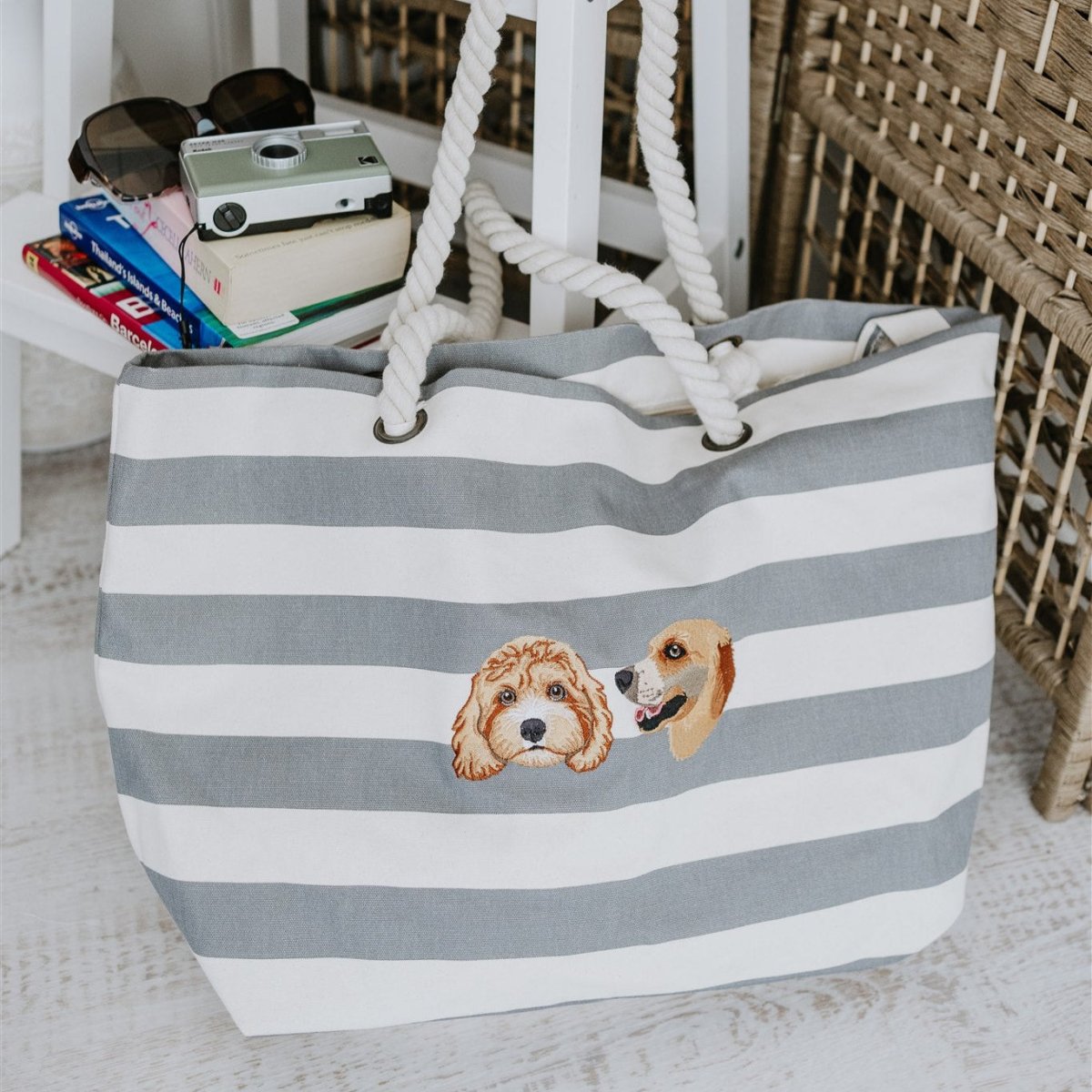 Embroidered Pet Portrait Beach Bag - Lucy and Lola Shop