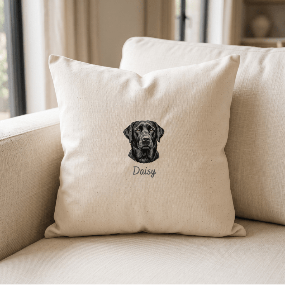 Embroidered Pet Portrait Cotton Linen Cushion - Lucy and Lola Shop