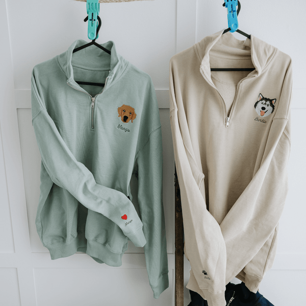 Embroidered Pet Portrait Organic Quarter Zip Sweatshirt - Lucy and Lola Shop