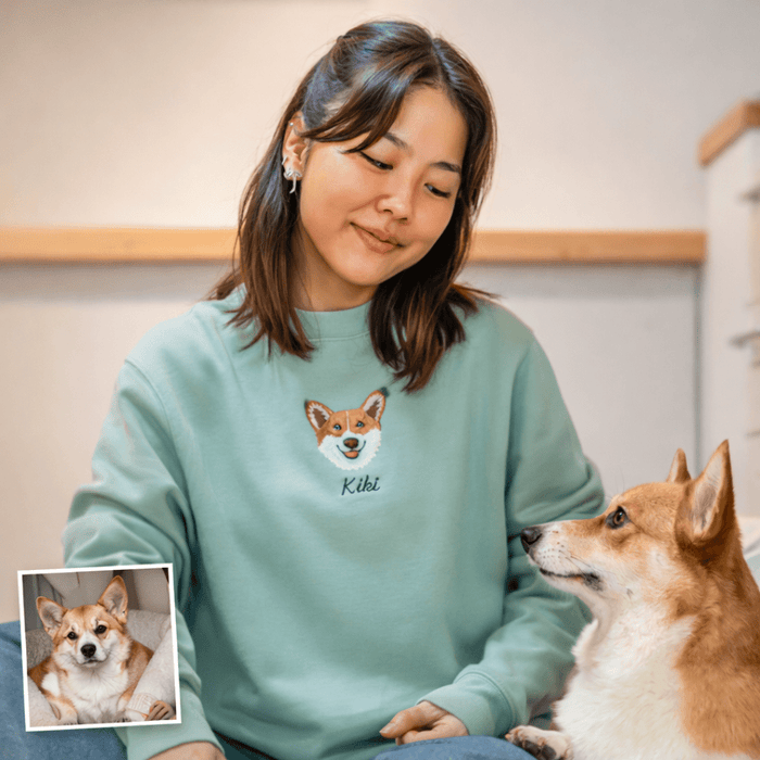 Embroidered Pet Portrait Organic Sweatshirt - Lucy and Lola Shopcustom pet embroidered sweatshirt