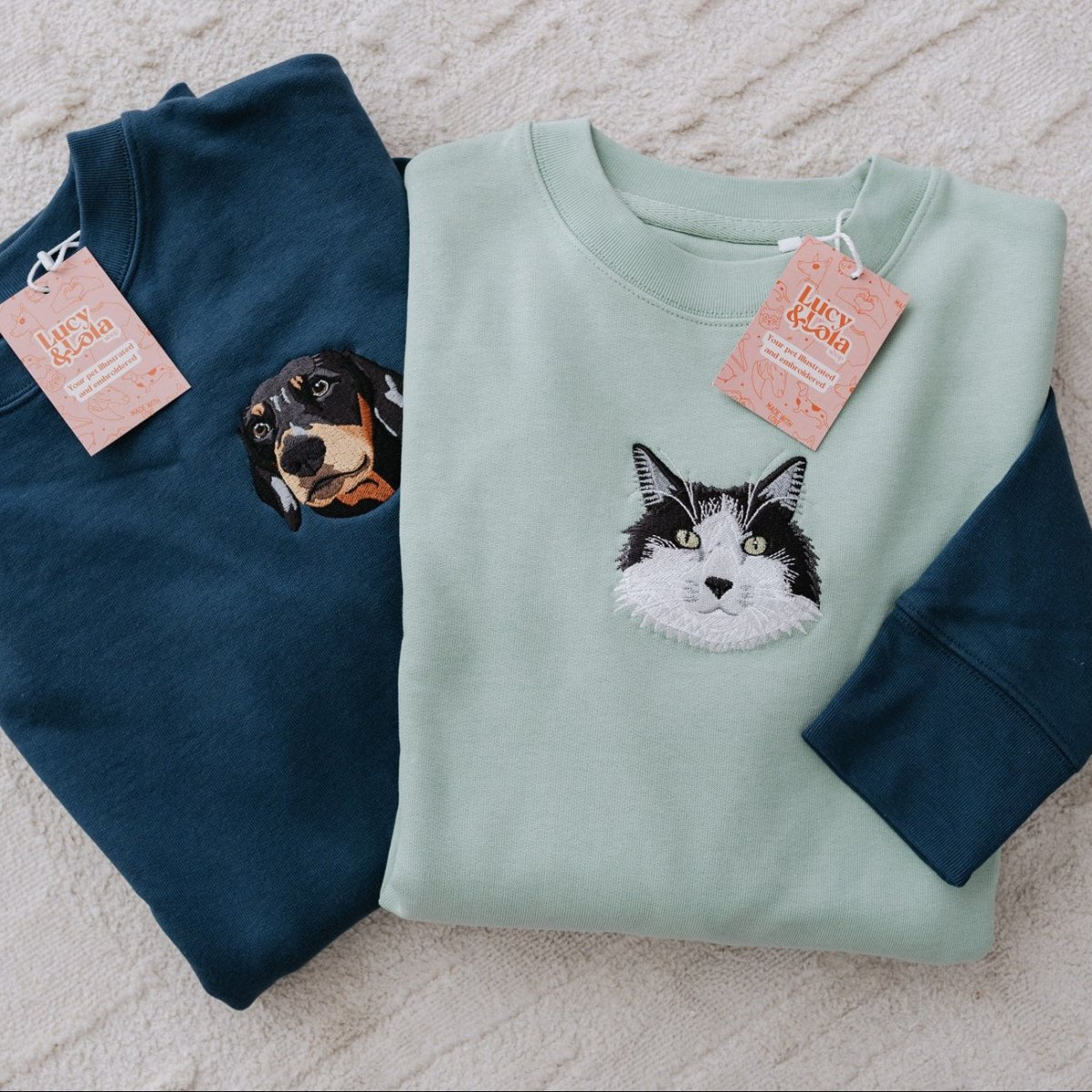 Embroidered Pet Portrait Organic Sweatshirt - Lucy and Lola Shopcustom pet embroidered sweatshirt