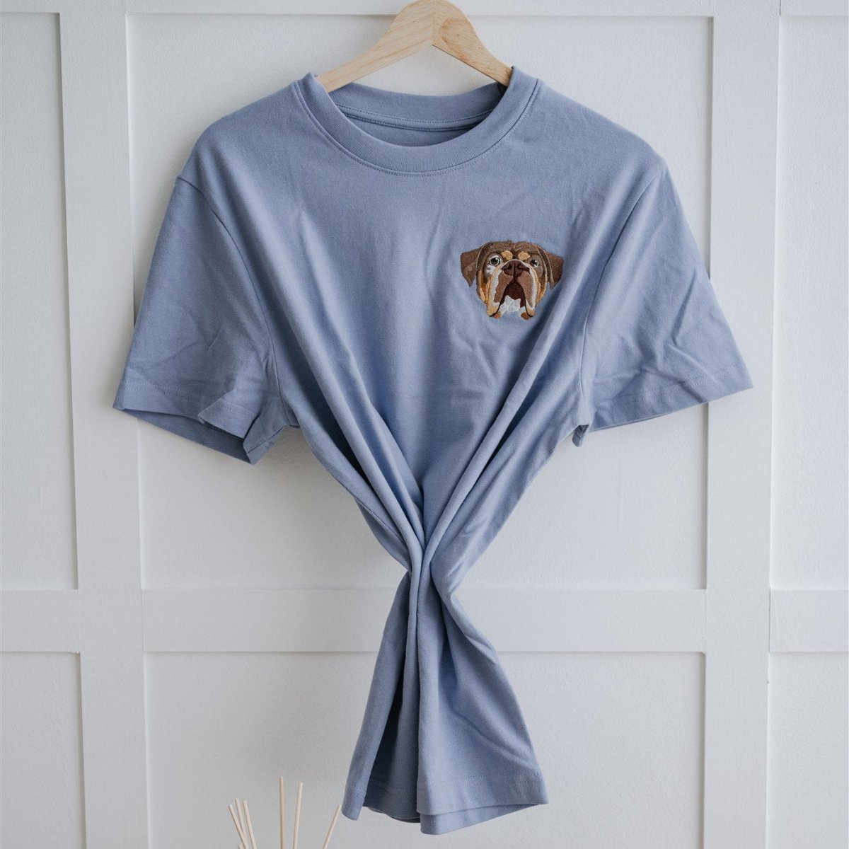 Embroidered Pet Portrait 100% Organic Cotton T-Shirt - Lucy and Lola Shop- Custom embroidered pet t shirt