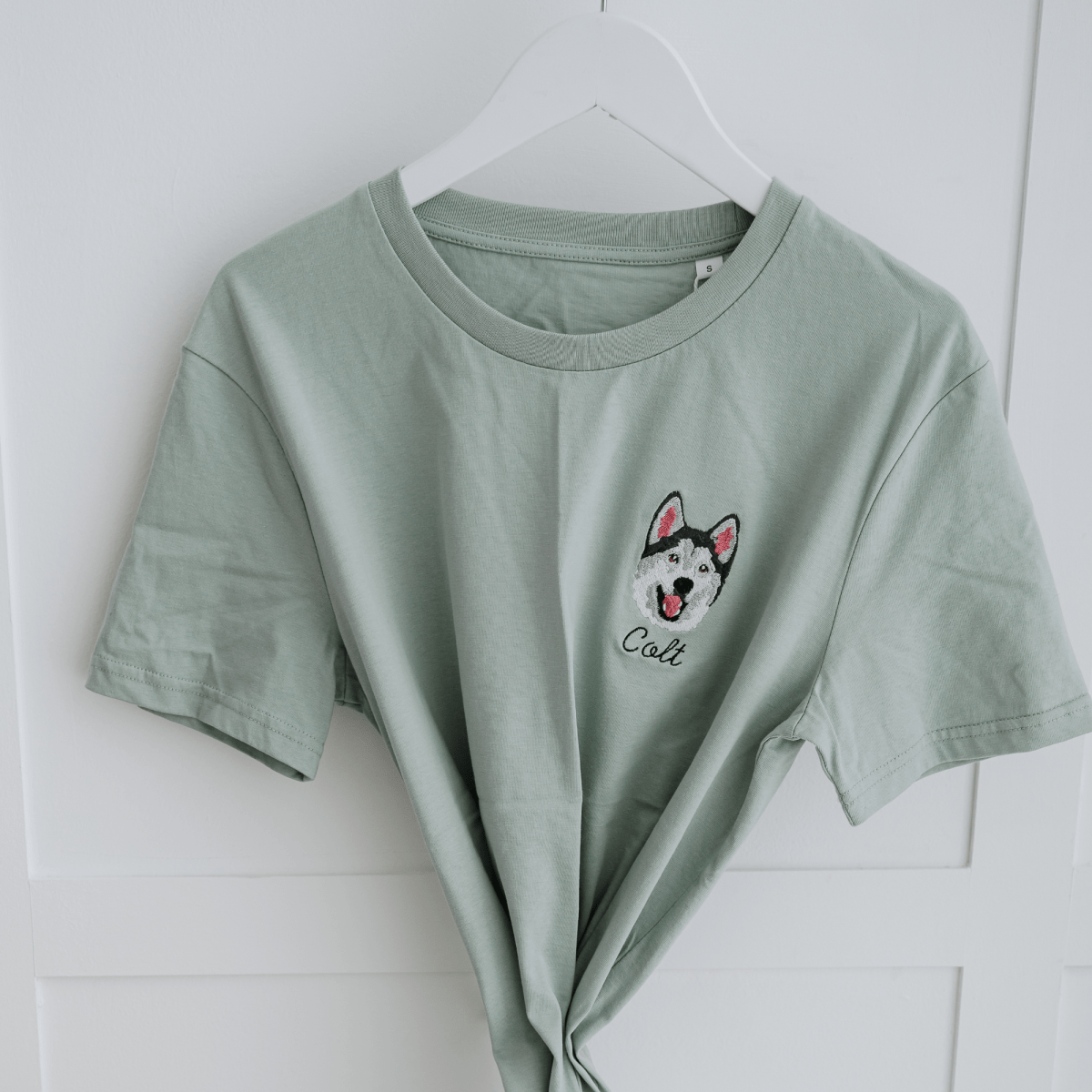 Embroidered Pet Portrait 100% Organic Cotton T-Shirt - Lucy and Lola Shop- Custom embroidered pet t shirt