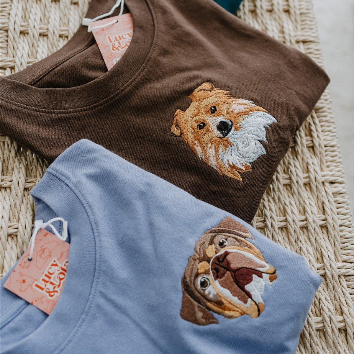 Embroidered Pet Portrait 100% Organic Cotton T-Shirt - Lucy and Lola Shop- Custom embroidered pet t shirt