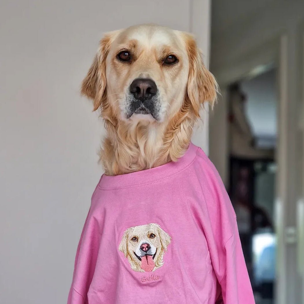 Embroidered Pet Portrait 100% Organic Cotton T-Shirt - Lucy and Lola Shop- Custom embroidered pet t shirt
