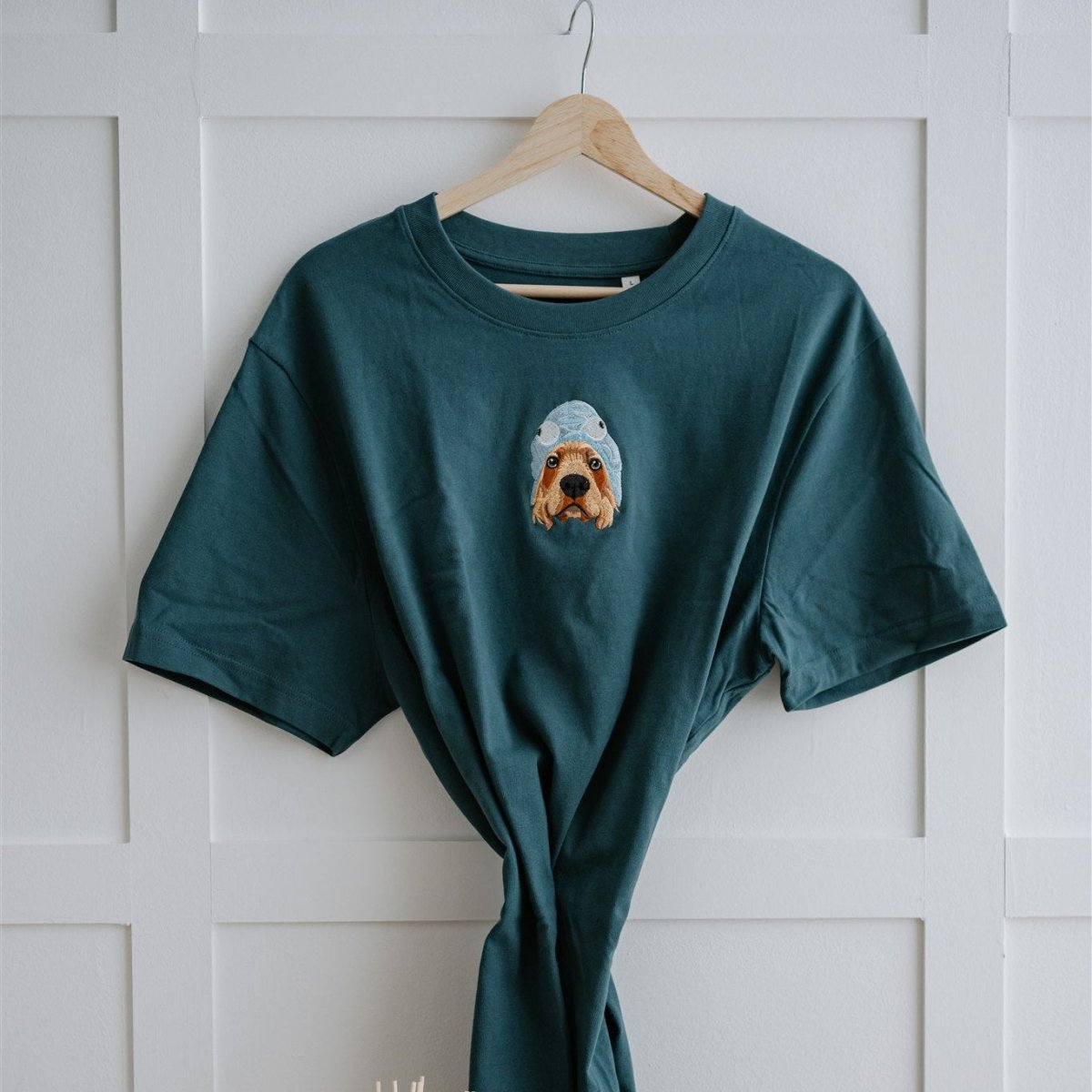 Embroidered Pet Portrait 100% Organic Cotton T-Shirt - Lucy and Lola Shop- Custom embroidered pet t shirt