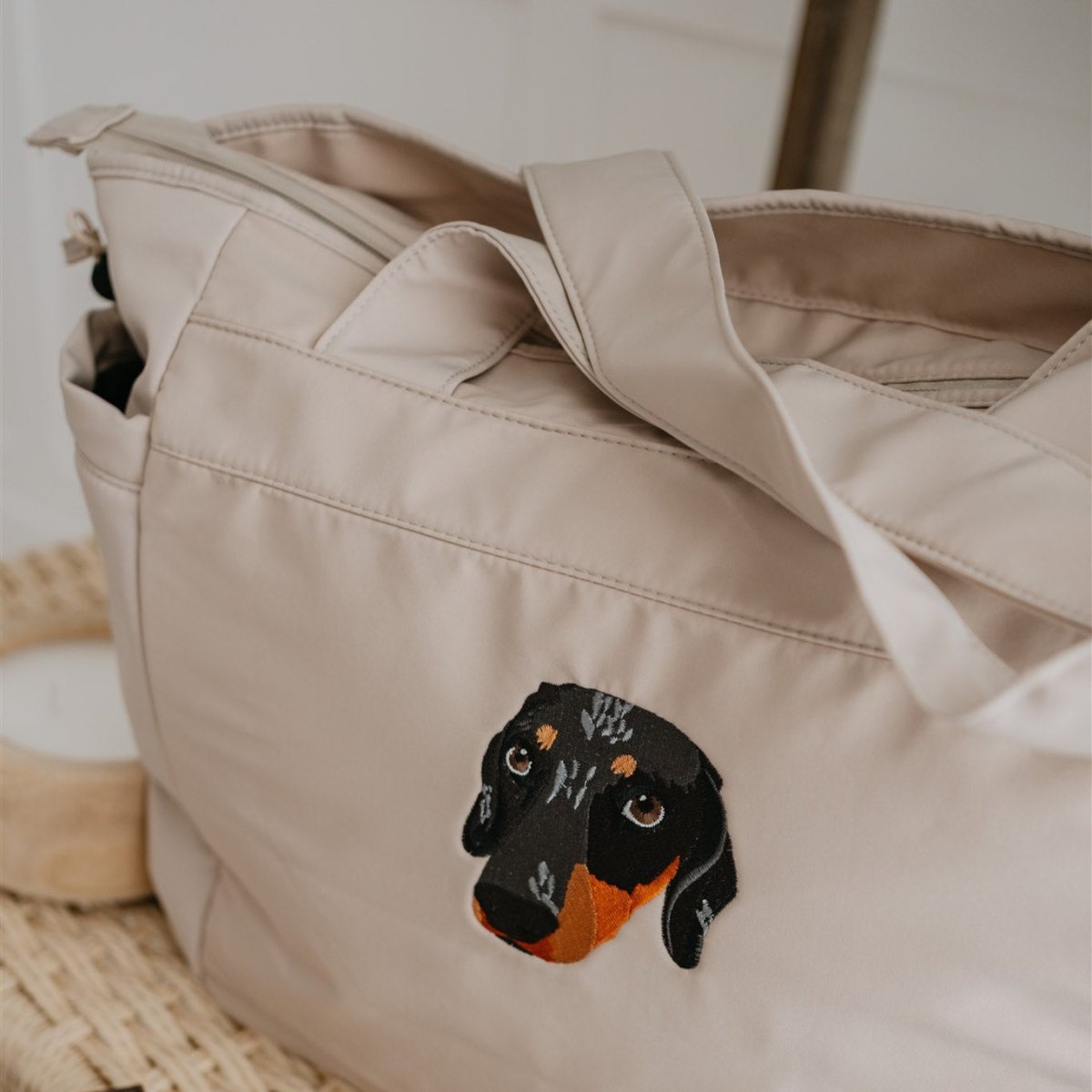 Embroidered Pet Portrait Recycled Oversized Tote Bag - Lucy and Lola Shop