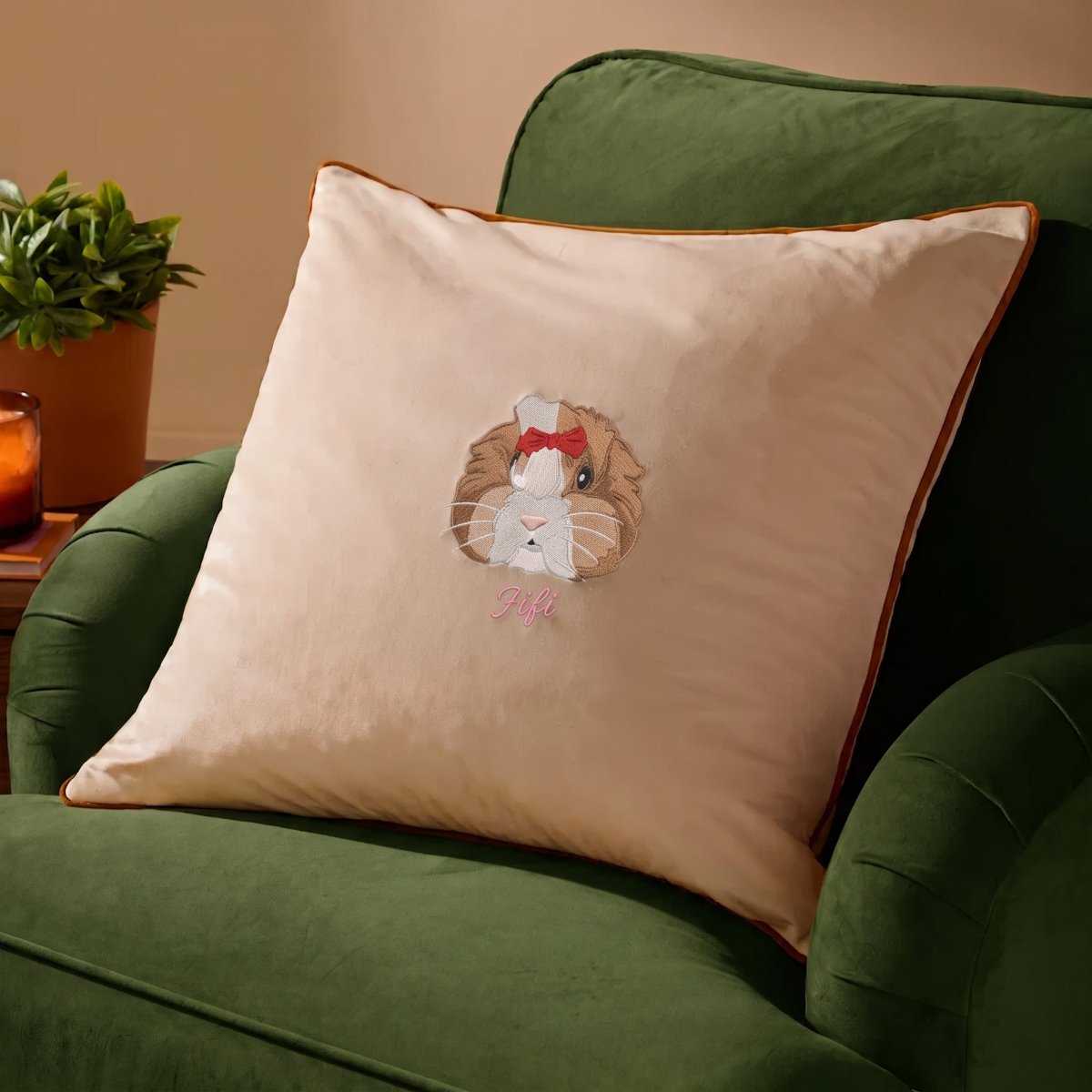 Embroidered Pet Portrait Velvet Piped Cushion - Lucy and Lola Shop