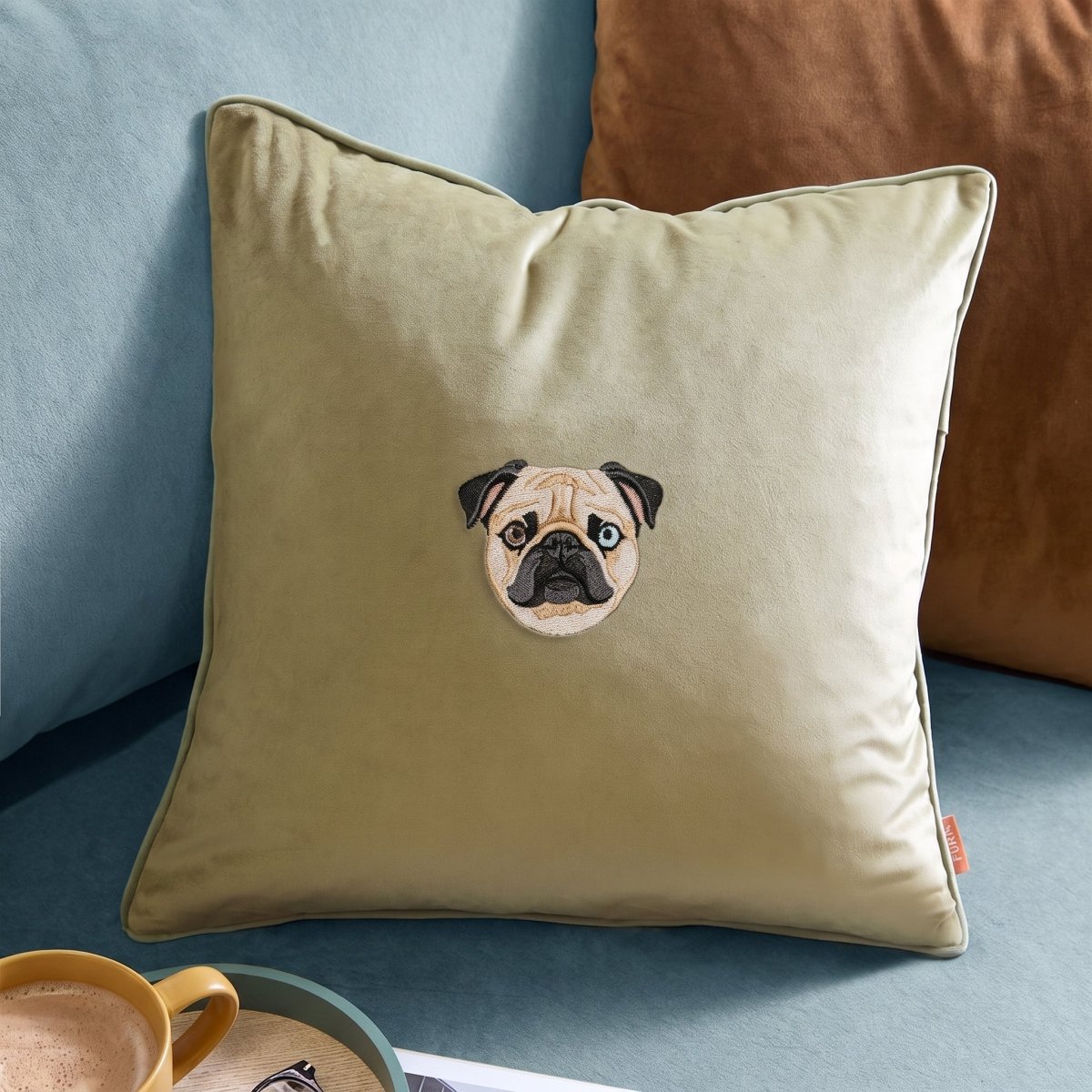 Embroidered Pet Portrait Velvet Piped Cushion - Lucy and Lola Shop
