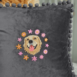 Embroidered Pet Portrait Velvet Pom Pom Cushion - Lucy and Lola Shop