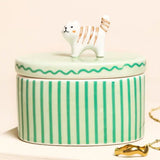 Green Oval Ceramic Cat Trinket Pot - Lucy and Lola Shop