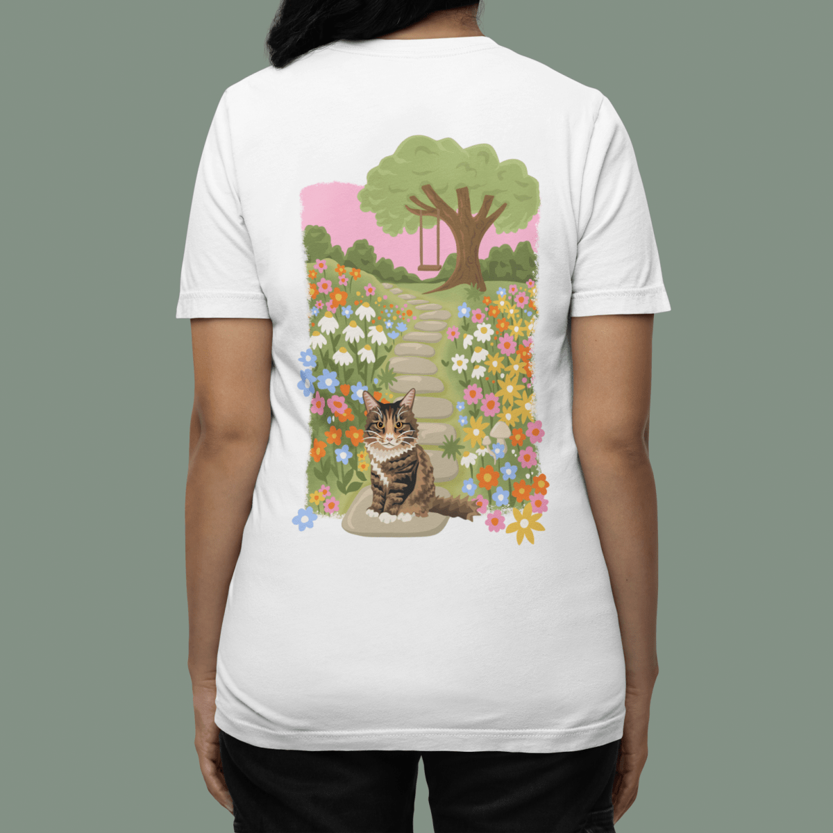 Printed Pet Portrait Flower Garden Organic T-Shirt - Lucy and Lola Shop