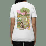 Printed Pet Portrait Flower Garden Organic T-Shirt - Lucy and Lola Shop